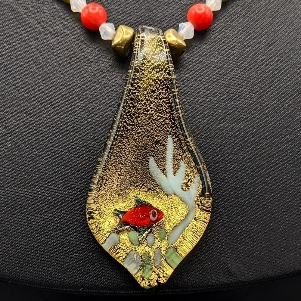 Glass Fish Scene Pendant on Beaded Chain - Lampwork - Picture 2 of 8